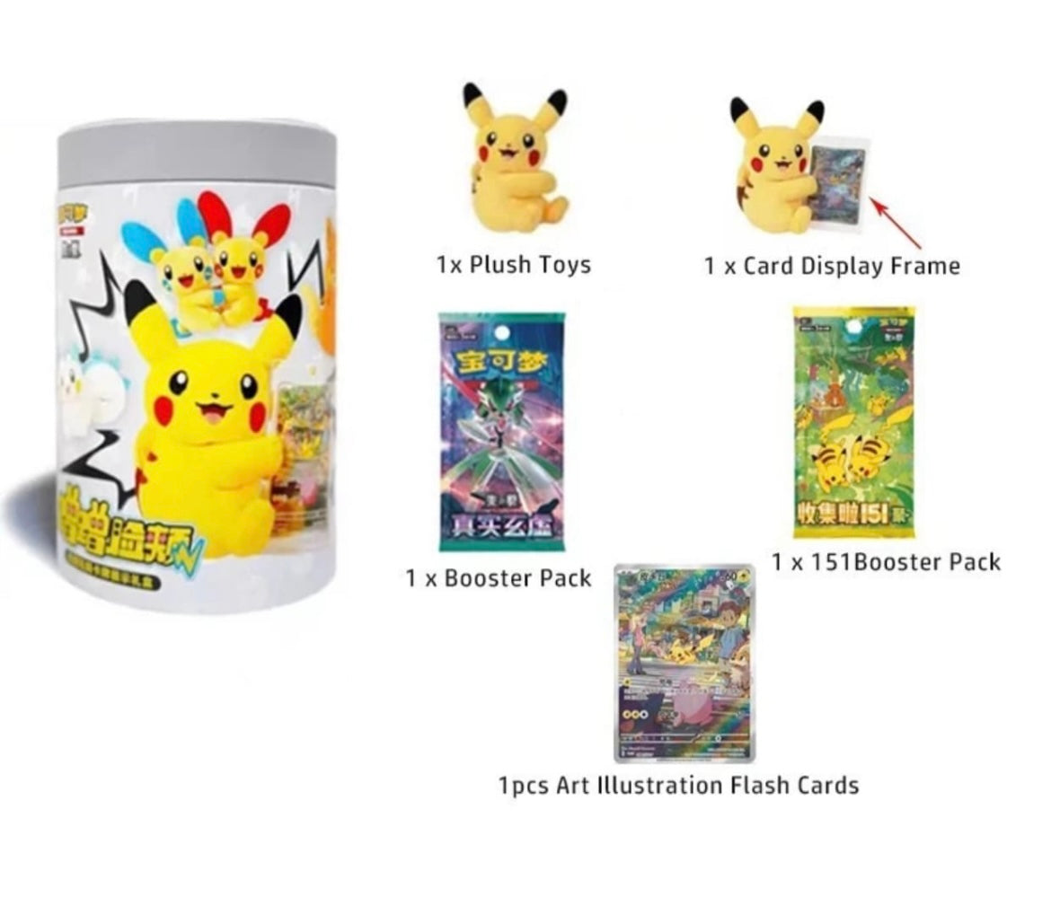 Pokémon - una scatola cieca con Set regalo con peluche e espositore per carte da strofinare sulle guance